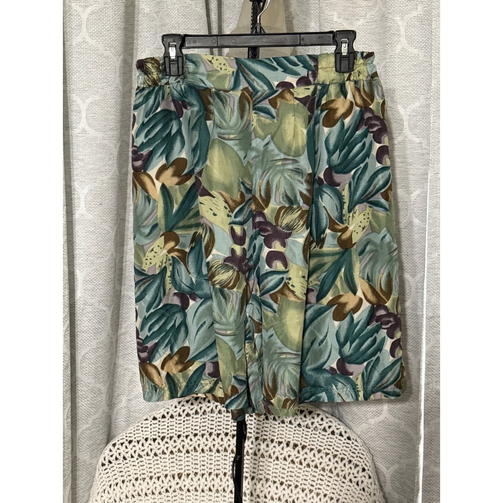 Vintage Stunt Collections Womens Large 100% Silk Botanical High Waist Shorts